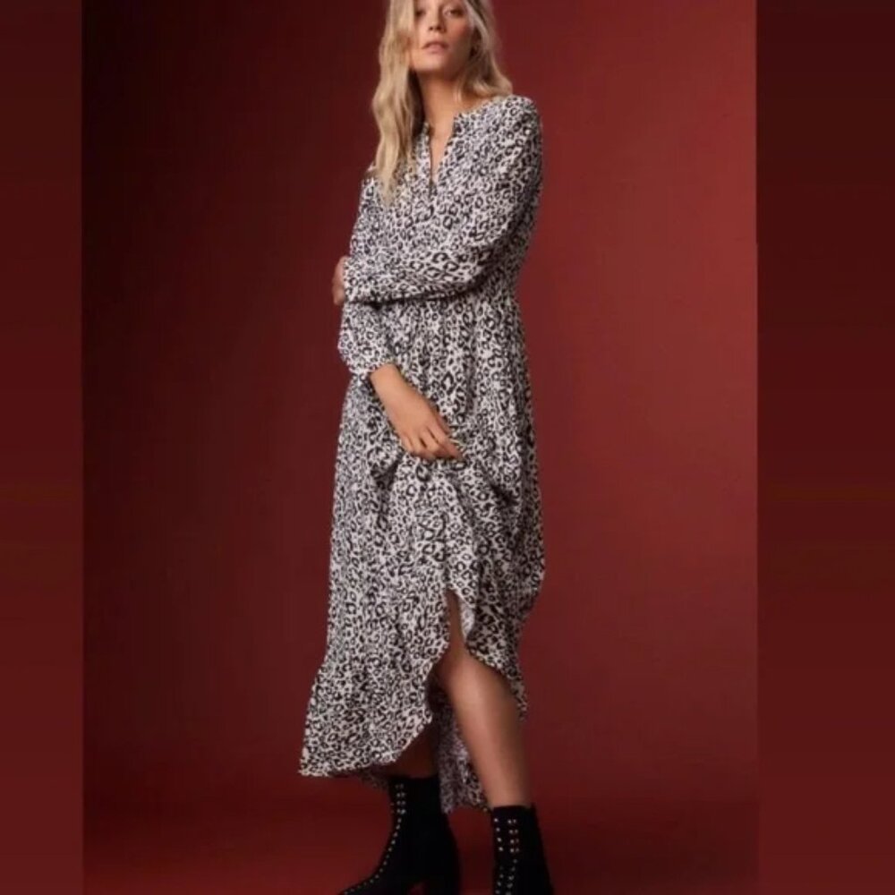 New Mare Mare Anthropologie Leopard Print Black White Maxi Dress Size Large